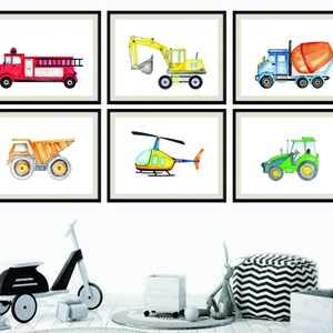 Construction Nursery Art, Nursery Poster, Trucks Prints, Construction Decor, Kids Wall Decor, Kids Art, Nursery Wall Art Set of 6 Prints