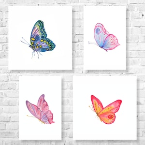 Aquarell Schmetterling Art Print Set, Insektenkunst, Naturwandkunst, Schmetterlingsillustration, Wanddekor, bunte Wandkunst, Set mit 4 Drucken