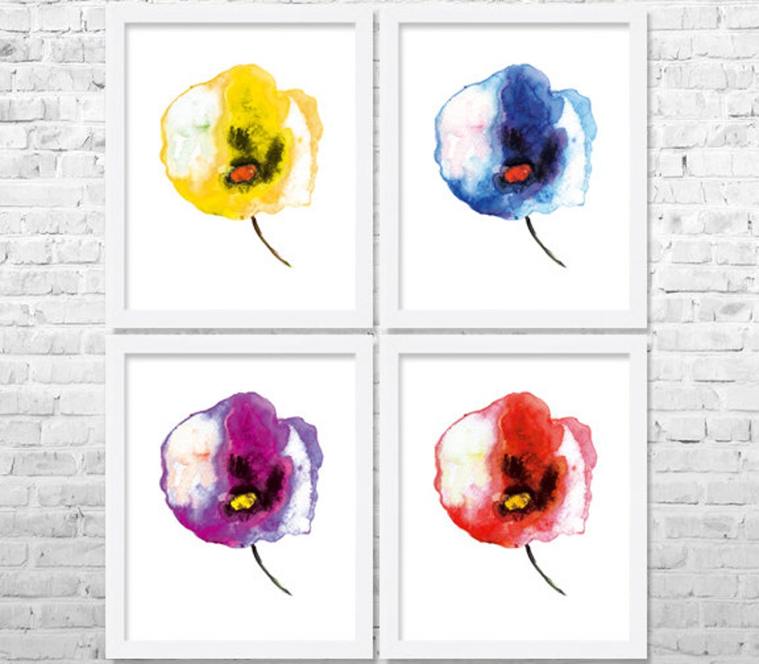 Flower Watercolor Art Prints Set of 4, Floral Print Set. Watercolor
