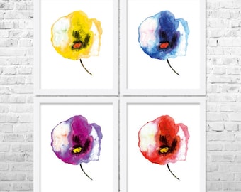 Flower Watercolor Art Prints Set of 4, Floral Print Set. Watercolor Flower Painting, Floral Painting, Home Decor, Watercolor Prints