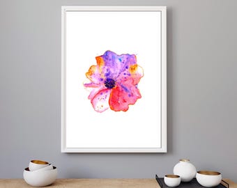 Abstract Red Flower Watercolor Art Print: Floral Home Decor