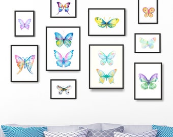 Watercolor Butterfly Prints: Set of 10, Nature Wall Art