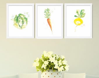 Gemüse Aquarell Bilder Set: Kunstdrucke für die Küche