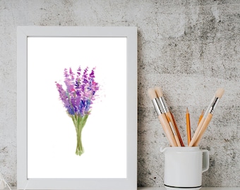 Lavender Art Print: Watercolor Herb Painting, Botanical Wall Decor