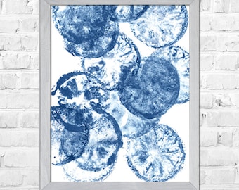 Citrus Watercolor Painting, Kitchen Decoration, Custom Blue Decor, Modern Watercolor, Kitchen Wall Art, Fruit Art Print,Kitchen Wall Decor