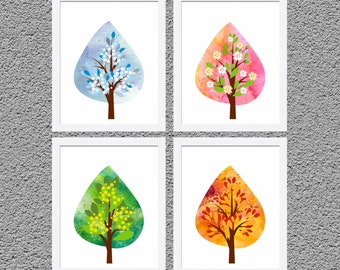 Four Seasons of Trees, Kids Wall Decor, Nursery Wall Print, Kids Room Art, Four Seasons Art, Nursery Wall Decor, Set of 4 Prints