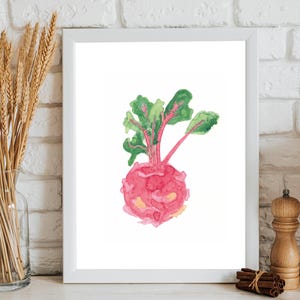 Kunst aan de muur keuken, aquarel raap, groenteprint, keukendecor, botanische kunst, voedselposter, keukenprint