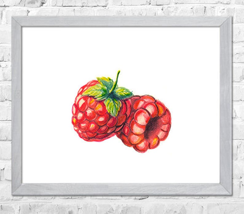 Kitchen Wall Art Fruit Watercolor Kitchen Print Raspberry Etsy