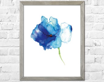 Watercolor flower print, Flower painting, Flower Art Print from Original Painting, Abstract flower, Blue flower, Watercolor art