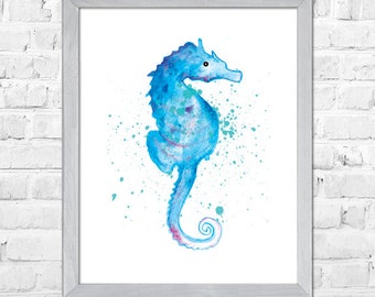 Seahorse Art, Watercolor Painting, Seahorse Illustration, Animal Painting, Beach Poster, Sea Life,Nautical Art, Nursery Art, Baby Room Decor