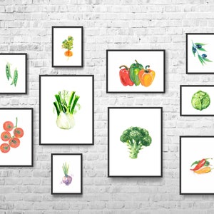 Vegetables Watercolor Prints Set of 10, Kitchen Decor, Vegetables Painting, Vegetables Kitchen Art,  Kitchen Poster, Food Wall Art