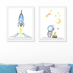 Impressions d&#39;art astronaute et fusée : décoration de chambre d&#39;enfant dans l&#39;espace, lot de 2