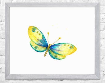 Butterfly Watercolor Art Print, Colorful  Nursery Art, Butterfly Silhouette Art, Modern Wall Decor, Home Decor Gifts, Watercolor Painting