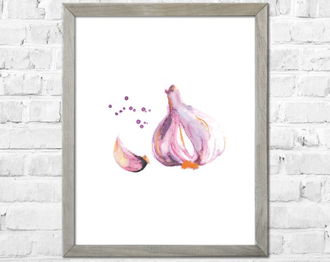 Garlic Print, Food Art, Food Illustration, Watercolor Print, Kitchen Art, Garlic Art, Vegetable Watercolor Painting, Kitchen  Decor,Wall Art