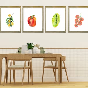 Vegetable Prints Set of 4, Kitchen Wall Art, Vegetables Decor, Vegetables Kitchen Art, Food Artwork, Kitchen Poster, Food Art, Modern Decor