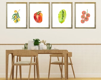 Vegetable Prints Set of 4, Kitchen Wall Art, Vegetables Decor, Vegetables Kitchen Art, Food Artwork, Kitchen Poster, Food Art, Modern Decor