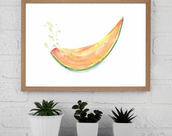 Cantaloupe Watercolor Painting: Kitchen Fruit Wall Art Print