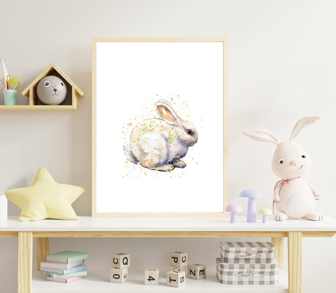 Rabbit Print, Bunny Rabbit Nursery Wall Art, Rabbit Watercolor Painting