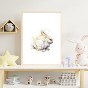 Rabbit Print, Bunny Rabbit Nursery Wall Art, Rabbit Watercolor Painting, Woodland Animal Art, Watercolor Animal, Bedroom Decor, Kids Art