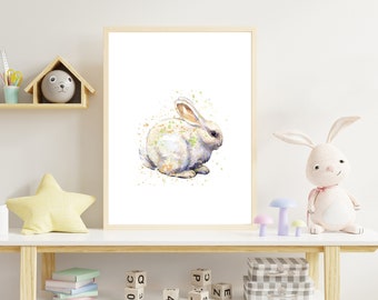 Rabbit Print, Bunny Rabbit Nursery Wall Art, Rabbit Watercolor Painting, Woodland Animal Art, Watercolor Animal, Bedroom Decor, Kids Art