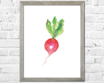 Vegetable Watercolor Painting, Kitchen Wall Art, Kitchen Art Print, Radish Art, Kitchen Wall Decor, Wall Art Kitchen