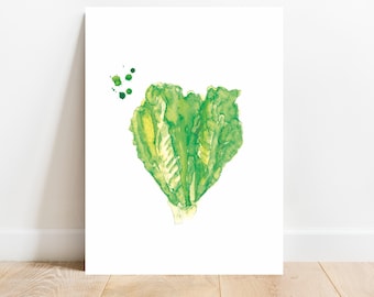 Lettuce Watercolor Art Print: Kitchen Wall Decor