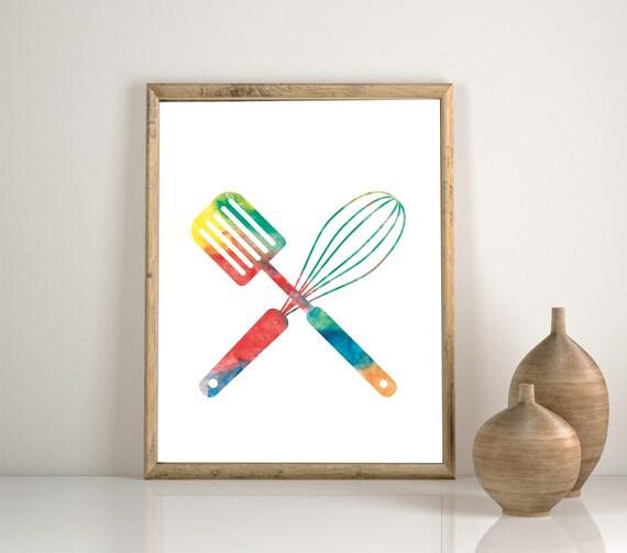 Colorful Kitchen Utensil Art Print: Whisk & Spatula Culinary Decor