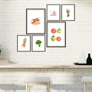 Kitchen Decor-Vegetables Print-Vegetables Decor-Vegetables Kitchen Art-Kitchen Poster-Food Art-Kitchen Print-Set of 6 Prints-Modern Decor