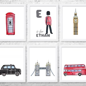 London Nursery Art Prints: British Theme Decor, Set of 6