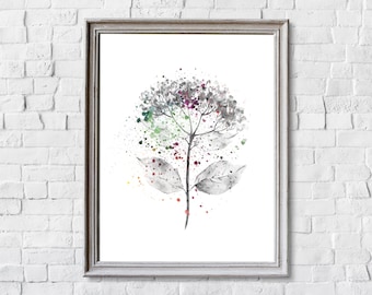 Abstract Flower Watercolor Art Print: Black and White Floral Painting