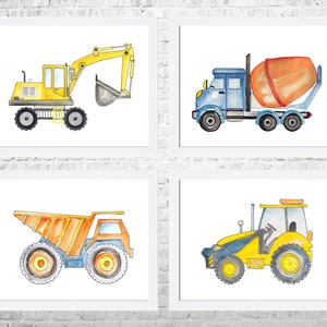 Construction Nursery Art, Trucks Prints, Nursery Poster, Construction Decor, Boy Nursery, Kids Art Print, Nursery Decor, Set of 4 Prints