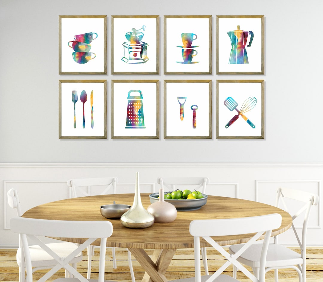100+ kitchen art prints bundle, food & drink wall... Kitchen Art Prints Set: Colorful Utensils, Coffee Theme (set of 8) - Etsy