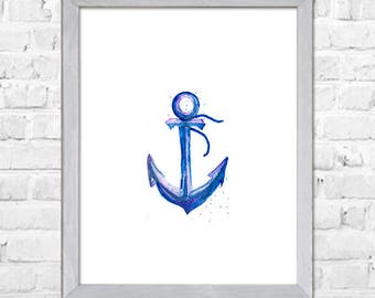 Watercolor Anchor, Nautical Nursery Decor, Nautical Painting, Kids Art Print, Nursery Print, Blue Nursery Print, Room Wall Decor