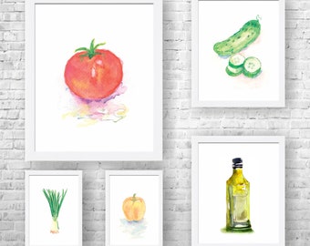 Vegetables Decor-Kitchen Decor-Vegetables Print-Vegetables Kitchen Art-Kitchen Poster-Food Art-Kitchen Print-Set of 5 Prints-Modern Decor