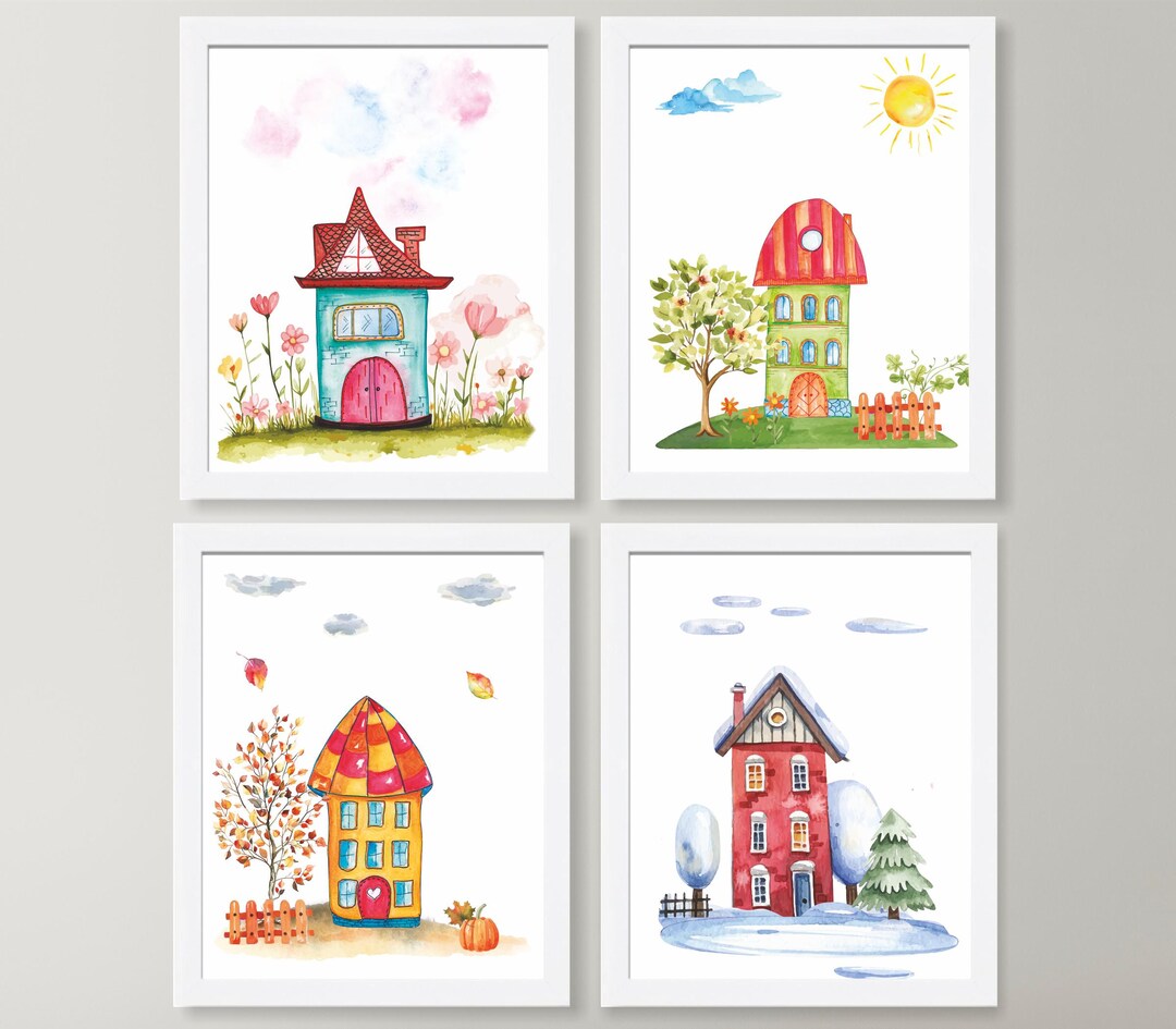 Four Seasons Art Set of 4 Prints, Kids Wall Decor, Nursery Wall Print ...
