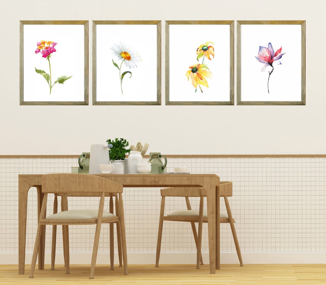 Flower Watercolor Art Prints Set of 4, Floral Print Set, Watercolor