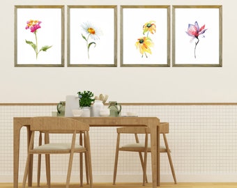 Floral Watercolor Art Prints: Set of 4 Botanical Giclee Prints