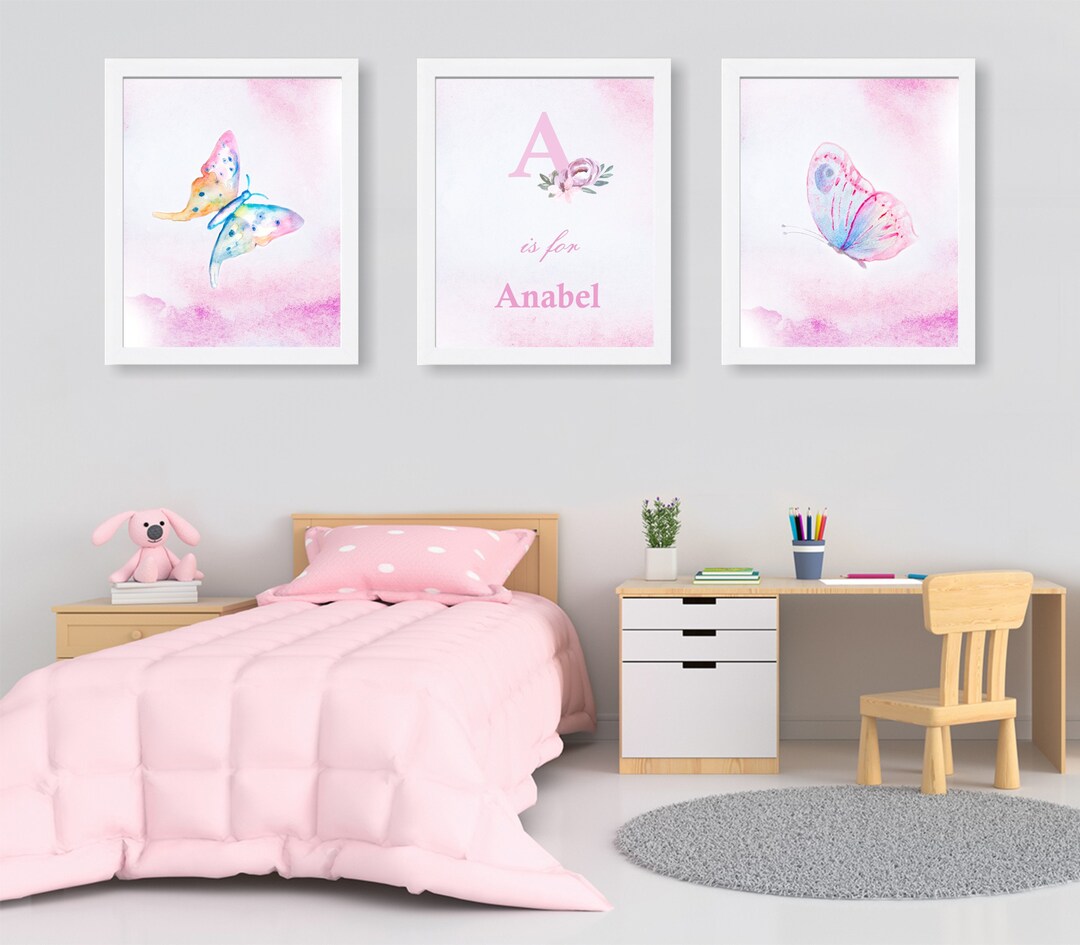 Nursery Wall Art Set of 3 Print, Pink Baby Girl Nursery Decor ...