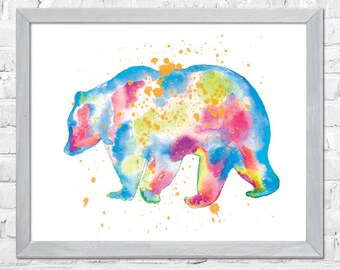 Bear Print, Bear Painting, Watercolor Bear, Bear Wall Art, Bear Nursery Art, Animal Art, Nursery Art Print, Watercolor Painting, Home Decor