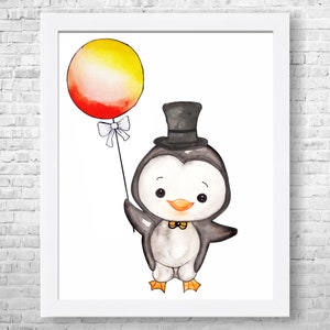 Penguin Watercolor Print: Arctic Animal Nursery Art