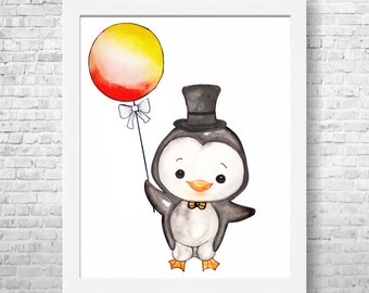 Penguin Nursery Art, Penguin Print, Arctic Animal, Baby Animal Painting, Watercolor Art, Kids Bedroom Decor, Baby Room, Nursery Wall Art