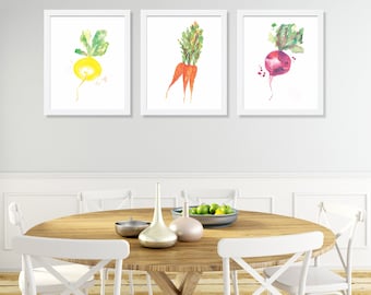 Decoración de verduras-Decoración de cocina-Impresión de verduras-Verduras Cocina Arte-Cartel de cocina-Arte de comida-Impresión de cocina-Juego de 3 impresiones-Decoración moderna