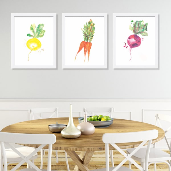 Gemüse Dekor-Küche Dekor-Gemüse Druck-Gemüse Küche Kunst-Küche Poster-Food Art-Küche Druck-Set von 3 Drucken-Moderne Dekor