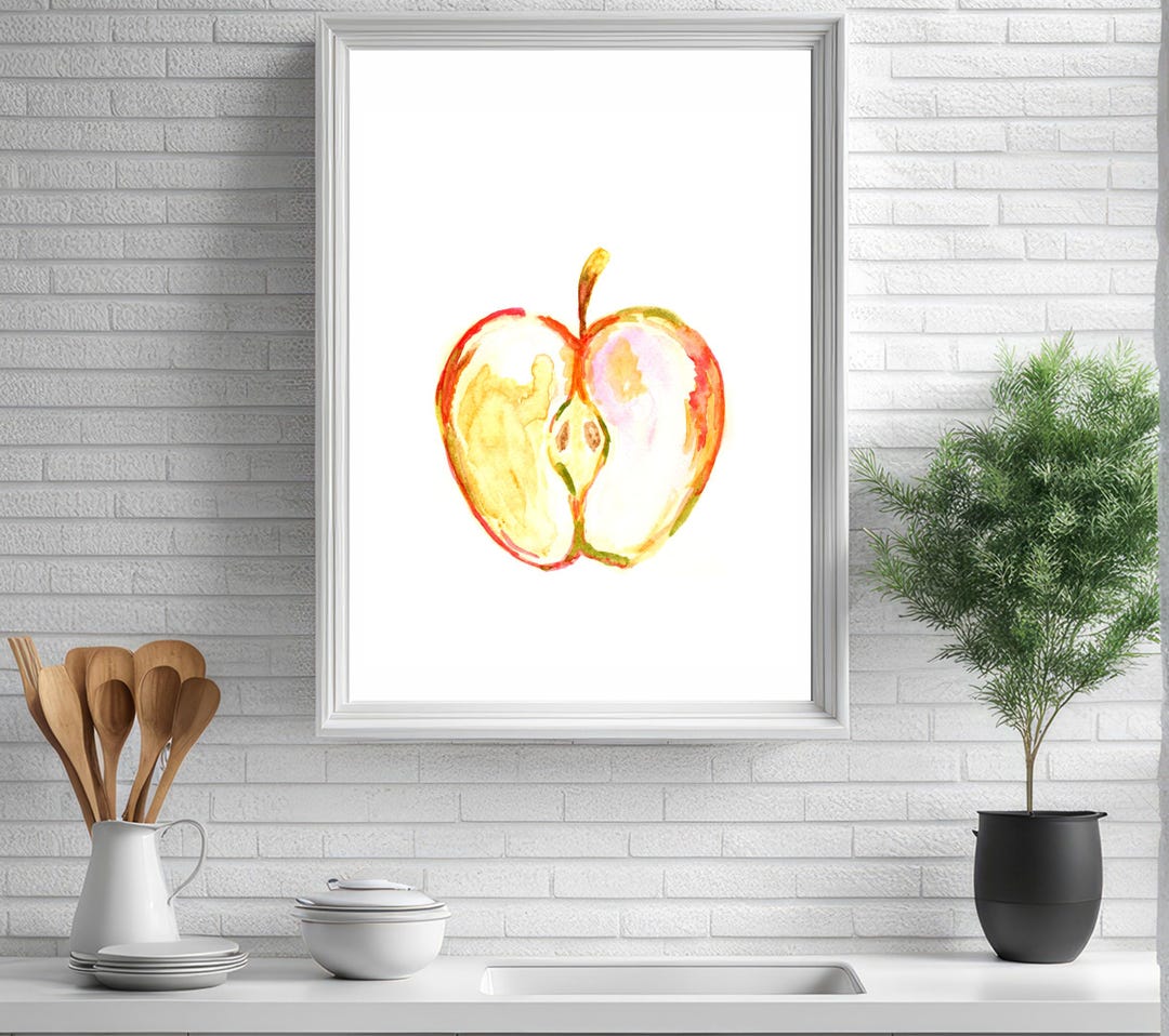 Photo inspiration: Visual Reference: Apple Watercolor Art Print Kitchen Wall Decor