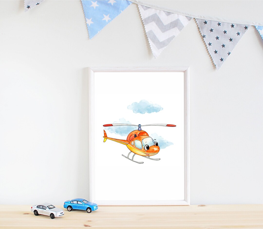 Helicopter Wall Art Helicopter Watercolor Art Transportation Etsy