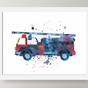 Impresión de camión de bomberos, arte de construcción para guardería, camión de bomberos, póster para guardería, decoración de construcción, guardería para bebé niño, impresión artística para niños, decoración de guardería