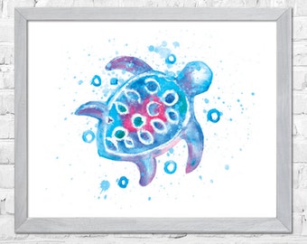Sea Turtle Print, Sea Turtle Wall Art, Sea Turtle Wall Decor, Watercolor Painting, Nautical Print, Sea Life, Bathroom Turtle Wall Art