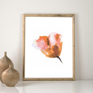 Lámina artística de flores de acuarela naranja: decoración floral abstracta para pared