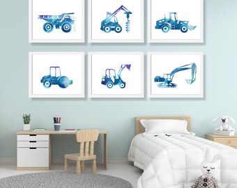 Construction Nursery Art Prints: Set of 6 Giclee Truck Posters