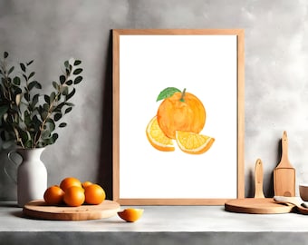 Orange Fruit Watercolor Painting: Botanical Kitchen Art Print